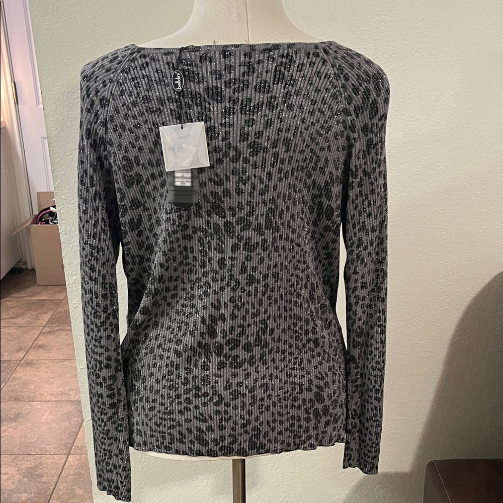Belldini Black and Gray Sequin V-Neck Sweater - Picture 6 of 8